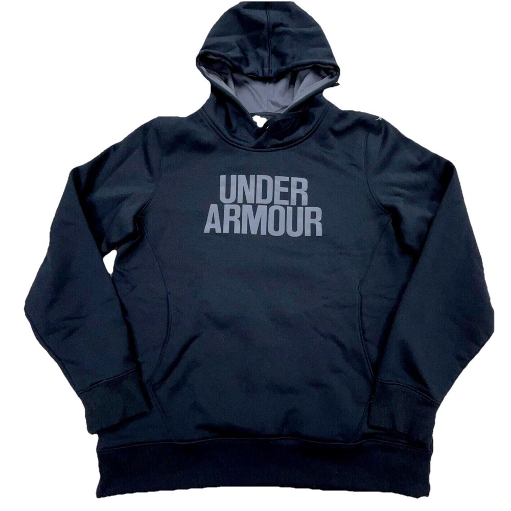Under Armor Hoodie Women Large Black Gray Sweatshirt Sweater Loose Fit Spell Out